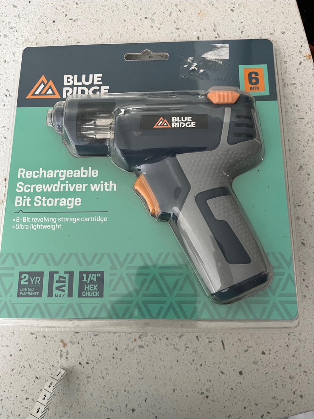 Rechargeable Screwdriver with Bit Storage - Teal Packaging